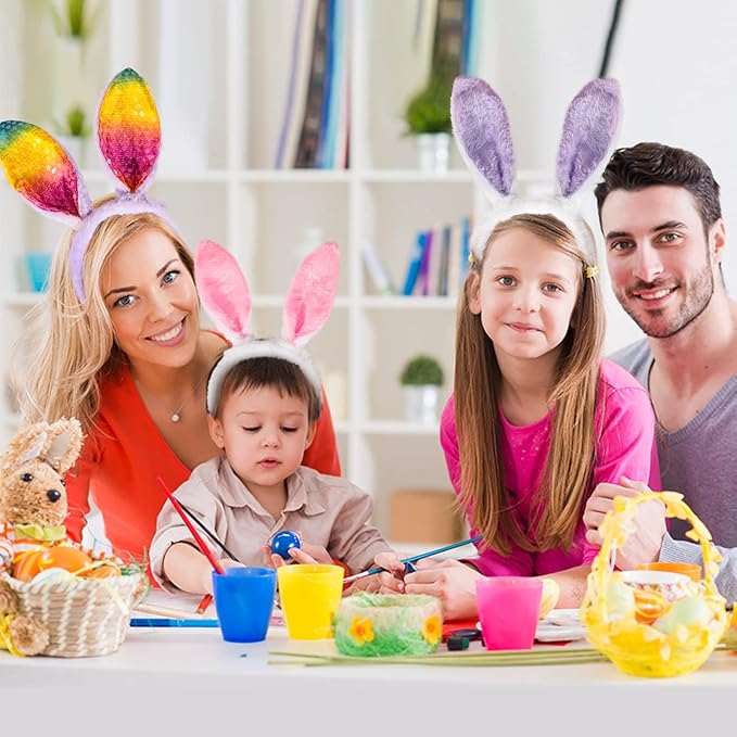 MGparty 12 PCS Easter Bunny Ears Headbands Colorful Rabbit Ear Hairband for Easter Party Decoration for Kids and Adult