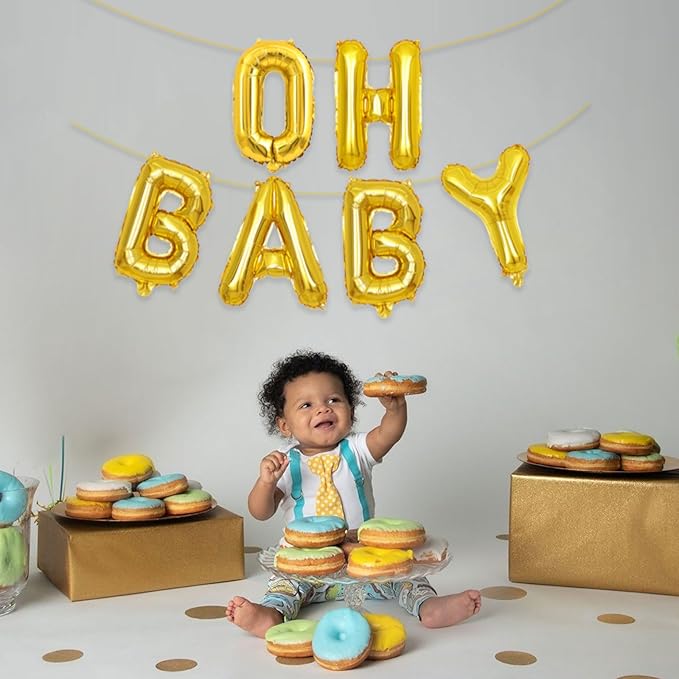 2 Set 12Pcs Gold Oh Baby Letter Balloons 16in Balloon Baby Shower Decorations Party Decor Gold Letter Balloons Oh Baby Party Supplies