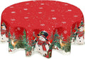 Christmas Tablecloth Round 60 Inch Red Winter Snowman Snowflake Table Cloth Farmhouse Xmas Tree Snow Table Cover for Kitchen Dinner Room Holiday Party Indoor Outdoor Home Christmas Decor