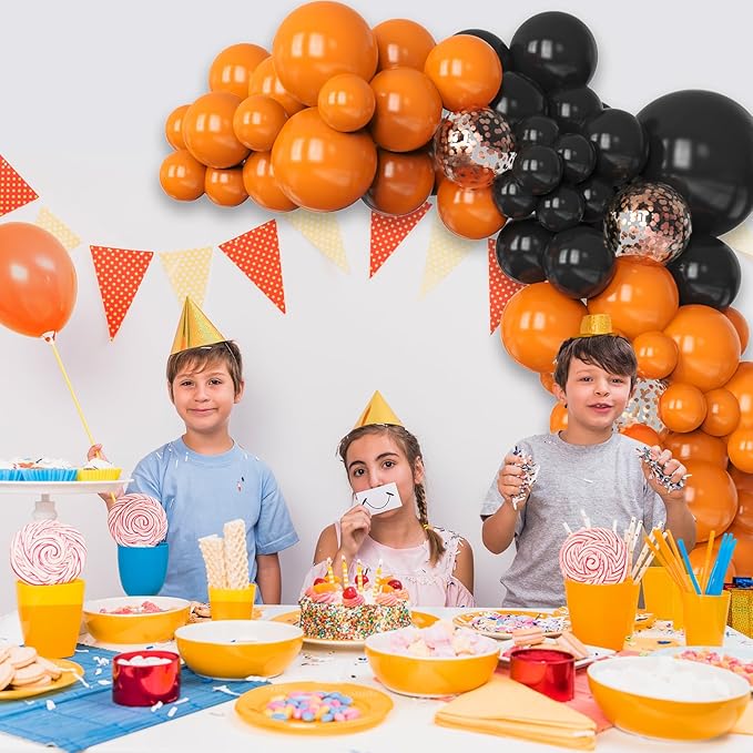 Orange And Black Balloons Arch Kit,130 Pcs Rose Gold Confetti Balloons Garland for Easter Birthday Halloween Birthday Party Decoration