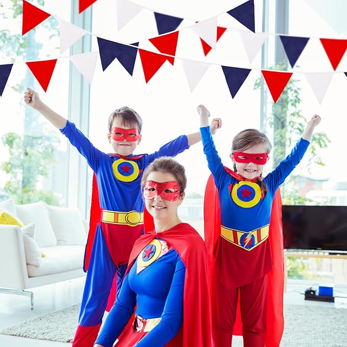 GCQQ 40Ft Red White Blue Banner - 4th of July Decoration Cotton Patriotic Fabric Pennant Triangle Flag Banners Garland for Independence National Day Nautical Theme Captain Graduation Party Decor