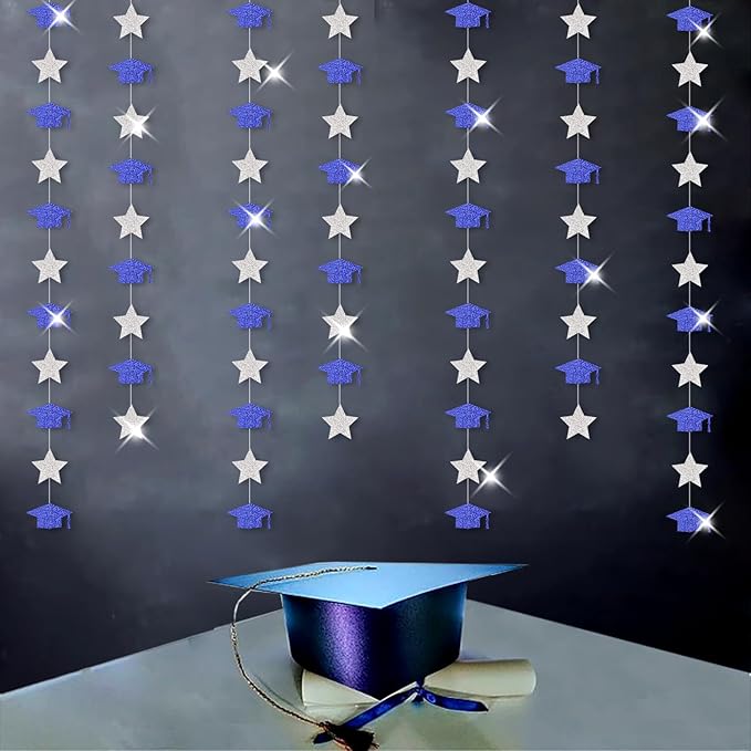 Navy-Blue Silver Graduation-2026 Class Party-Decorations - Congrats Grad Hat Star Banner Streamers Garland,Senior High School Night College Congratulations Decor Supplies Ouruola