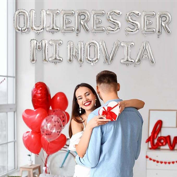 2 Set 34Pcs Silver QUIERES SER MI NOVIA Letter Balloons 16in Balloon Foil Letter Decorations Party Decor Silver Letter Balloons QUIERES SER MI NOVIA Party Supplies