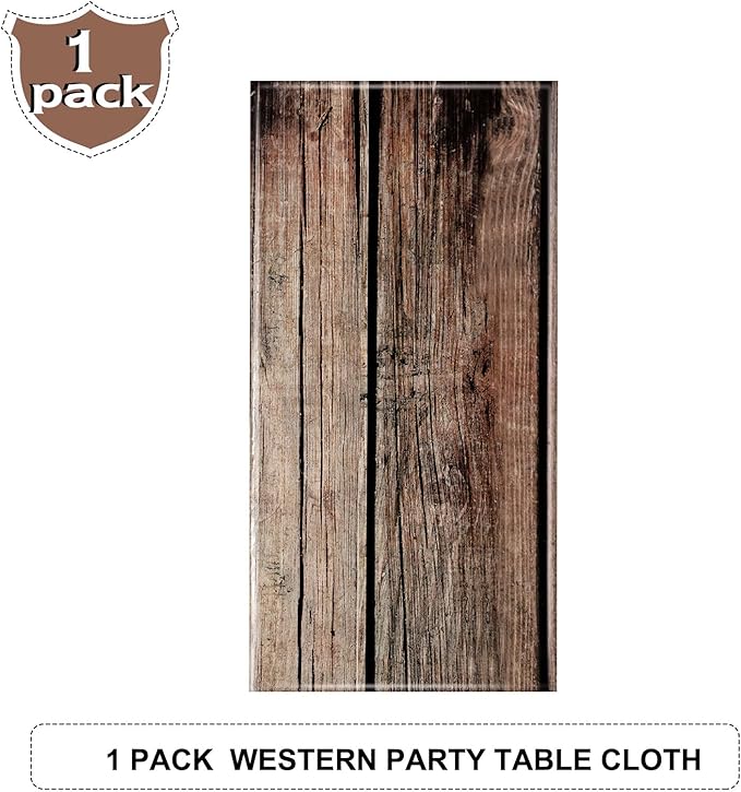 Tiamon 1 Pcs Western Party Tablecloth Western Cowboy Party Table Cover Cowboy Theme Plastic Tablecloth Wild West Wood Grain Table Cover for Birthday Baby Shower Decor (54 x 108 Inch)