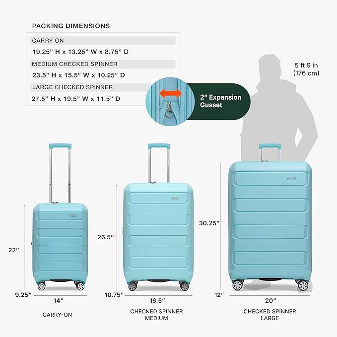 Traveler's Choice Pagosa Hardshell Expandable Luggage with Spinner Wheels, Baby Blue, 2-Piece Set (22/26)