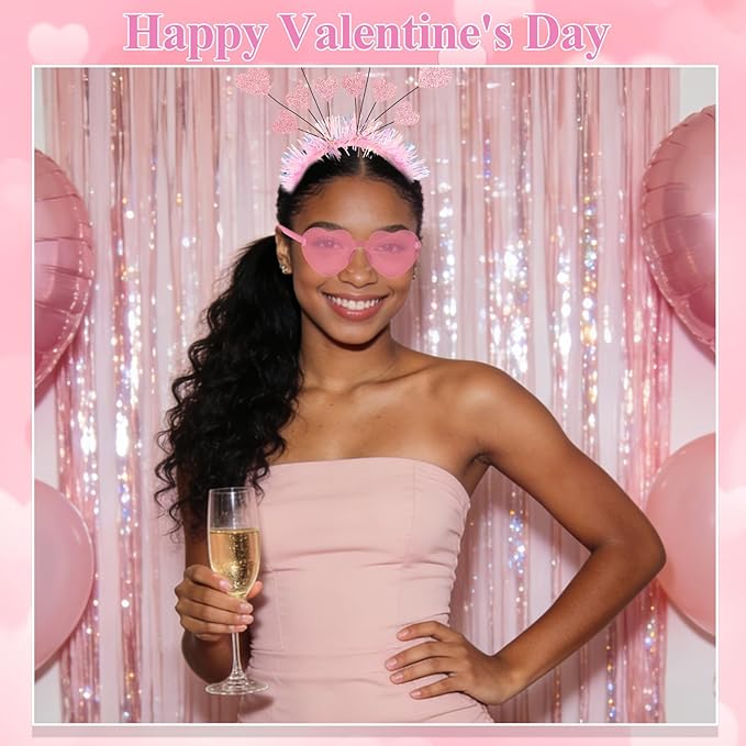 Semato Pink valentines Day Headband with Pink Heart Sunglasses for Valentines Day Accessories Galentines Party Favors Halloween Costume