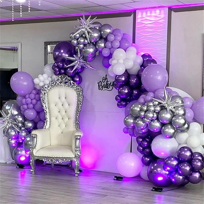 Dark Purple Balloon Arch Kit with 2pcs Spike Balloons, 110pcs Pastel Purple and Metallic Purple Silver Garland for Girls Women Wedding Anniversary Birthday Baby Shower Party Decorations Supplies