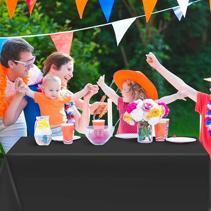 2 Pack Black Plastic Tablecloth 54 x 108 Inch Disposable Table Cloth Rectangular Table Cover for Indoor or Outdoor Parties Engagement Wedding Bridal Shower Banquet