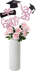 Gexolenu 16 PCS Pink and Black Double-Sided 2026 Graduation Centerpieces for Tables, 2026 Table Toppers Party Centerpiece Sticks Party Supplies, Graduation Party Decorations Class of 202, Set of 4