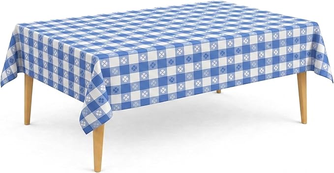 Party Dimensions Blue Gingham Disposable Plastic Tablecloths for Rectangle Tables, 54" x 108", 12-Pack, Plastic Table Covers for Parties, Picnics, Events, Indoor & Outdoor Use