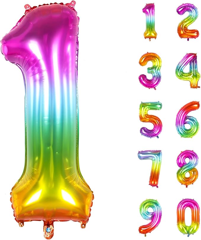 Number Balloon | Number 1 Balloons for 1st Birthday Decorations | Giant Rainbow Mylar Number 1 Balloon - 40 Inch | Big Foil Multicolor 1 Balloon Number for Colorful Anniversary Party Supplies Favors