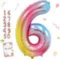 Smlpuame 40 Inch Number Balloons 0-9 Rainbow Gradient Large Number 6 Balloons, Digital Balloons for Birthday Party Celebration Decorations, Helium Foil Number Balloons for Wedding Anniversary