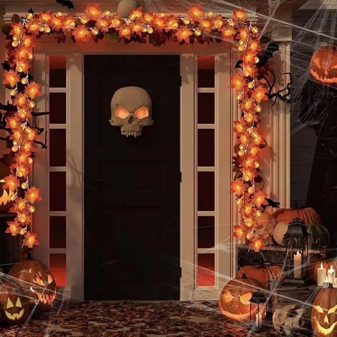 3 Pack&Timer - Fall Decor Fall Garland with Pumpkin Lights Thanksgiving Fall Decorations for Home, 30Ft 60LED 3D Pumpkin Fall Lights Patented Enlarged Maples Leaf Battery Operated Halloween Decor