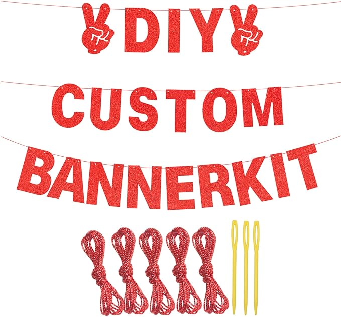 129Pcs DIY Custom Letter Banners Glitter Customizable Banner Kit 0-9 Numbers DIY Happy Birthday Letters Valentine's Day Personalized Banners for Wedding Birthday Party Decorations Supplies(Dazzling Red)