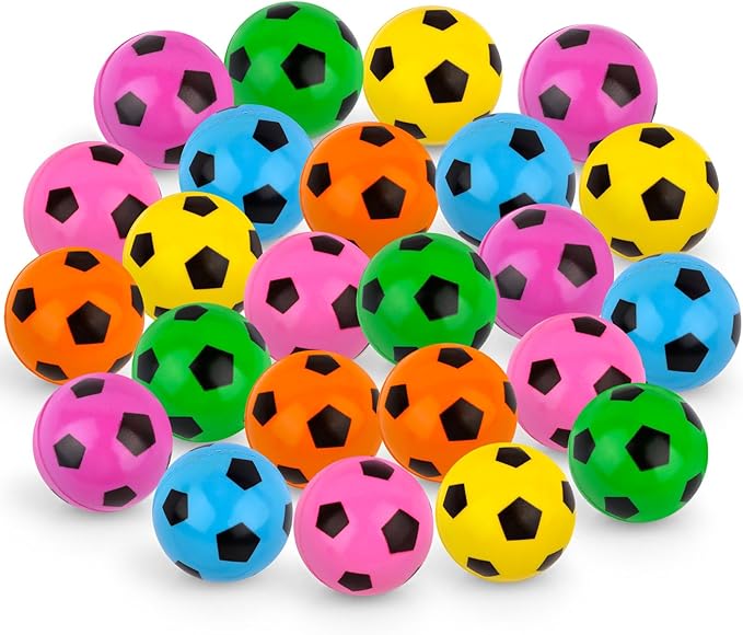 Hxezoc 24 Pcs Soccer Bouncy Balls for Kids, 32mm 4 Colors Rubber Bounce Balls Bulk for Party Favors, Goodie Bag Fillers, Easter Gift Bag Stuffers, Basket Stuffers, Classroom Prizes