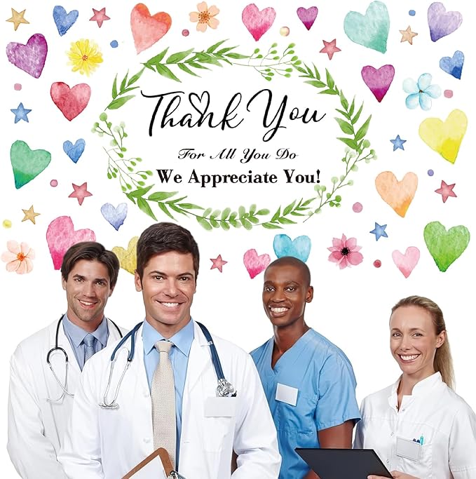 Colorful We Appreciate You Banner Thank You for All You Do Backdrop Heart Flowers Sign for Doctor Nurse Teacher Pastor Staff Employee Retirement Appreciation Theme Party Decorations Supplies