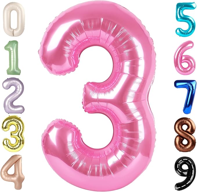 Numbers Balloon 3, 40 Inch Large Pink Balloon for Three Year Old Birthday Decor, 3 13 30 31 Birthday Party Decorations for Wedding Supplies