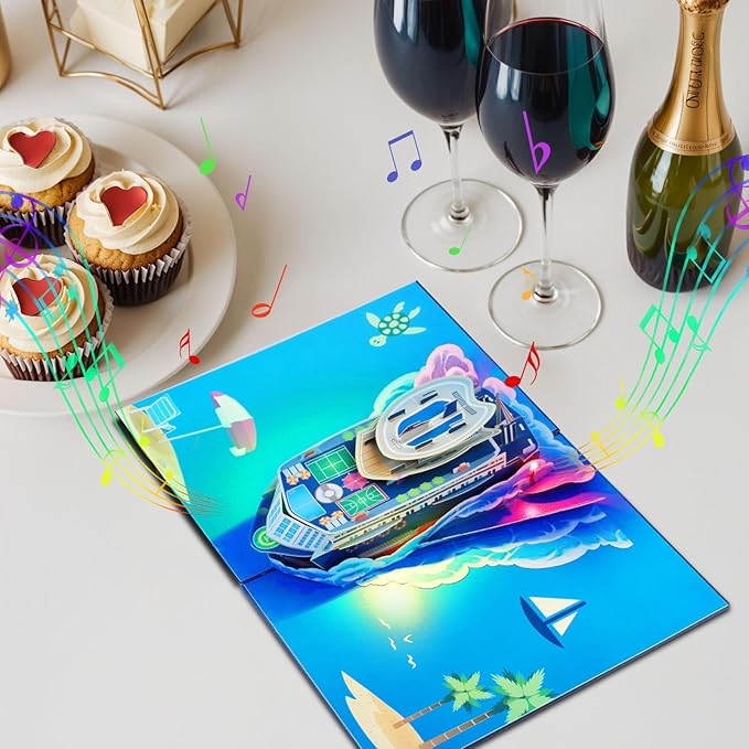 Magic Ants 3D Pop Up Birthday Card for Men with Lights and Music - Cruise Ship Greeting - Plays Happy Birthday to You – For Dad, Grandpa, Husband, Male Friend – Includes Envelope & Blank Note Card