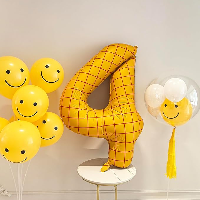 40" Matte Yellow Balloons Toy Inspired Story Theme party Supplies, Number Birthday Decoration, Cowboy Decorations Western, Cowgirl Party Balloon Digital 4