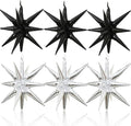 6PCS Silver Black Star Balloons, 22Inch Large Star Balloon Foil Balloons Spike Cone Balloon for Birthday Anniversary New Years Party Decorations