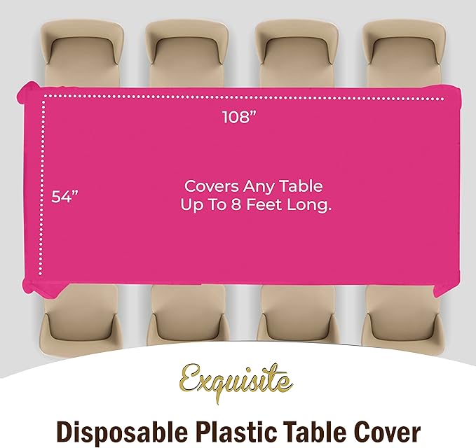 Exquisite Party Solids 6-Pack Premium Plastic Tablecloth 54in. x 108in. Rectangle Plastic Table Cover - Cerise