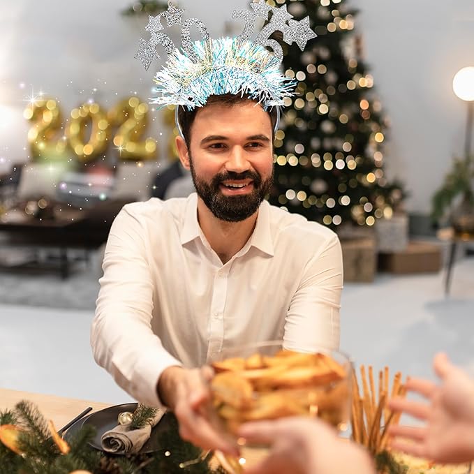 4 Pcs Happy New Year Headbands for Women 2026 New Year Eve Hairbands Party Supplies Holiday Headwear Decoration Gifts (Silver)