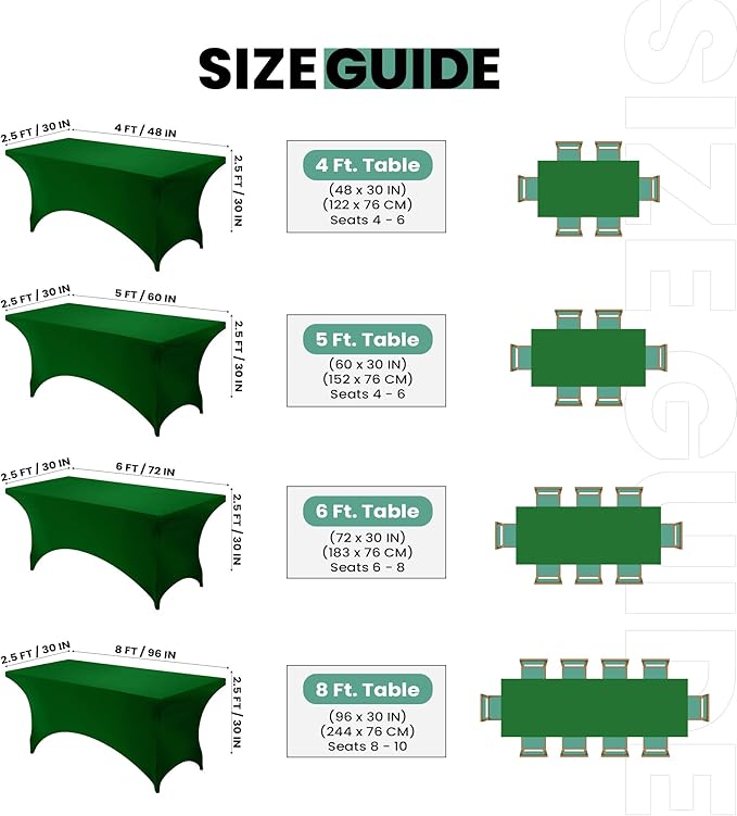 Utopia Kitchen Spandex Tablecloth 1 Pack[6FT, Emerald Green] Tight, Fitted, Washable and Wrinkle Resistant Stretch Rectangular Patio Table Cover for Event, Wedding, Banquet & Parties[72Lx30Wx30H Inch]