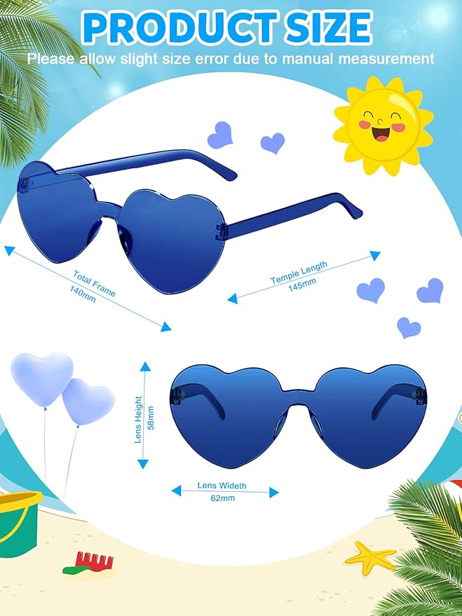 12 Pairs Heart Shaped Sunglasses for Women Colorful Glasses Fun Trendy Transparent Heart Sunglasses Party Favor (1 Pair-Dark Blue)