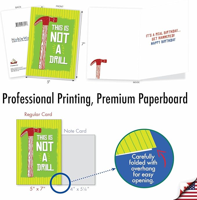 NobleWorks - Funny Happy Birthday Card with Envelope - Congrats Greeting Card, Birthday Fun - Not a Drill C7233BDG