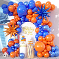 Orange and Blue Balloon Arch Garland Kit, Royal Blue Metallic Gold Orange Balloons with Star Foil Balloons for Boy Men Birthday Party Graduation Decorations Baby Shower Backdrop