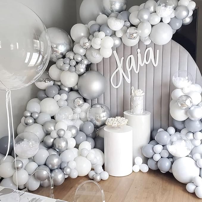 105pcs Metallic Silver Balloons 12inch Party Latex Balloons for Birthday Graduation Baby Shower Wedding Anniversary New Year Party Decorations