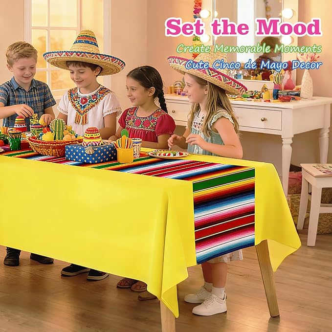 6 Pack Mexican Party Decorations Tablecloths - 108 x 54 Inch Large Fiesta Tablecloth for Cinco de Mayo, Taco Twosday Birthday Party Supplies - 6 Colors
