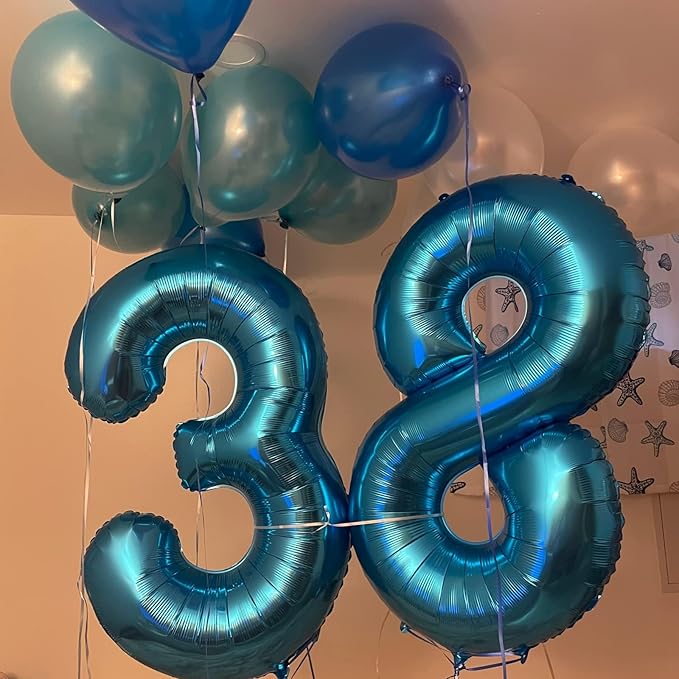 Blue Number 40 Birthday Balloons, 40 Inch Large Blue Foil Number 4 and 0 Balloons for Boys, 40th Birthday Balloons for 40 Year Old Men Birthday 40th Anniversary Party Decorations Supplies