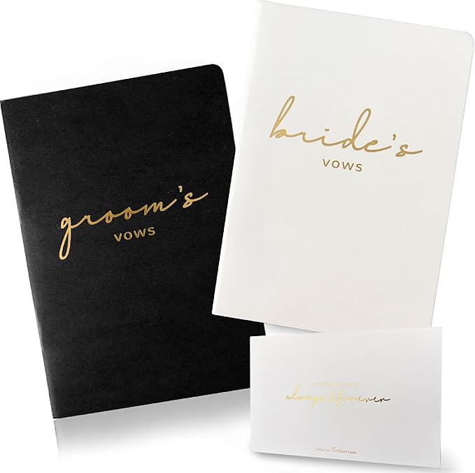 Vow Books for Bride and Groom, His and Hers Vow Books for Wedding-Soft Touch Gold Foil Engraving, Engagement | Wedding Essentials