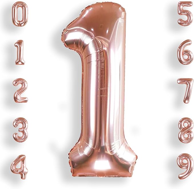 AULE 40 Inch Big Rose Gold 1 Balloon Number Large Foil Helium Number Balloons 0-9 Jumbo Giant Happy 1st Birthday Party Decorations for Boy or Girl Huge Mylar Anniversary Party Supplies