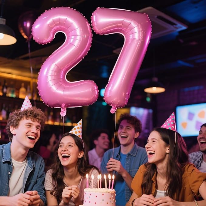 40 Inch Pink Number 27 Digital Balloon,Jumbo Mylar Foil Helium Balloon for 27 Balloons for Birthday Party,Wedding Anniversary Party Decorations