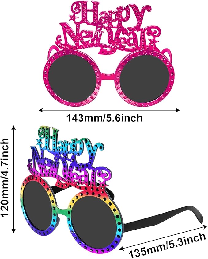 hoyuwak 6 PCS Happy New Year Eyeglasses Glitter Funny New Year Party Glasses Funny Party Sunglasses for Party Supplies