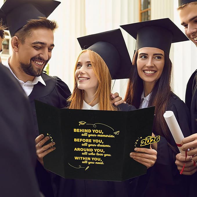 Vlipoeasn 2PCS Graduation Guest Book Alternative, Black Gold Class of 2026 Graduation Party Decorations, Graduation Signature Book for 2026 College High School, Unique Graduation Gifts for Friends