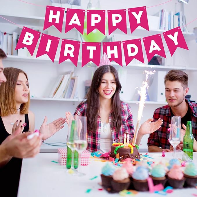 Hot Pink Happy Birthday Banner Sign for Backdrop Hot Pink Birthday Decorations for Girls Women 13th 15th 21th 30th Party Banner Garland Wall Door Bunting Flag