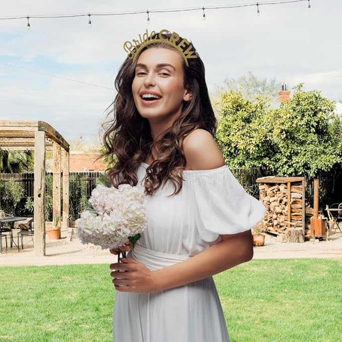 Bride Crew Gold Glitter Headbands (Pack of 6) - Stunning Wedding Party Accessory for Bridesmaids and Bachelorette Celebration