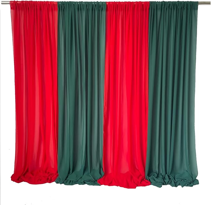 EHLDekol Sheer Chiffon Backdrop Curtains 10ft x 10ft(5ft x 2Panels)，Chiffon Fabric Drapes for Wedding, Long Sheer Curtain for Living Room, Arch Party Stage Decoration (Emerald Green, 120 x 120 Inch)
