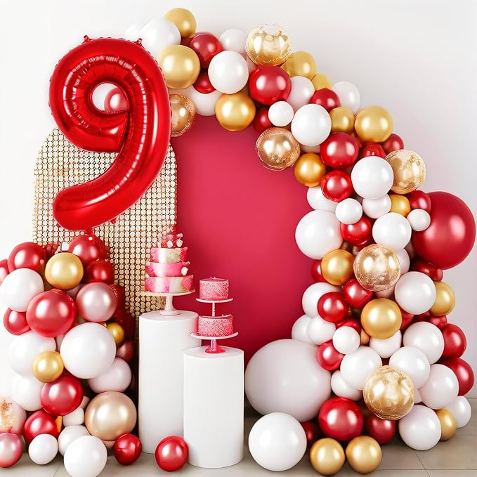 Red Number 9 Balloon 40 Inch, Big Large Foil Helium Number Balloons, Jumbo Giant Mylar Number 9 Balloons for 9 Year Old Birthday Red Party Decorations Supplies Anniversary