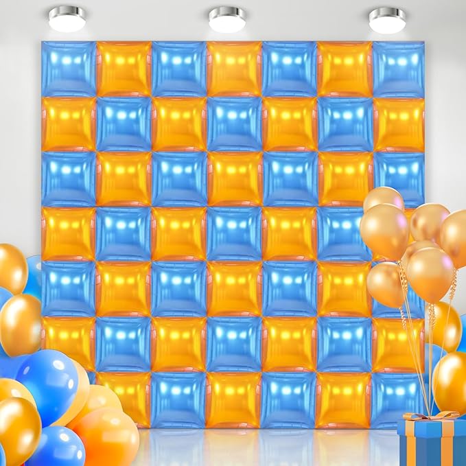50PCS Blue and Orange Square Foil Balloons Wall, Double Sided Chrome Deep Blue and Orange Garland Kit, Reusable DIY Mylar Balloon Arch for Anniversary Birthday Engagement Party Background Decor