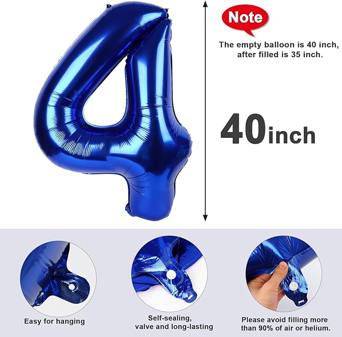 40 Inch Large Numbers Balloon, 4 Navy Blue Ballon for 4th 14 40 44 Birthday Party, Balloon 4 Number for Graduations Wedding Supplies