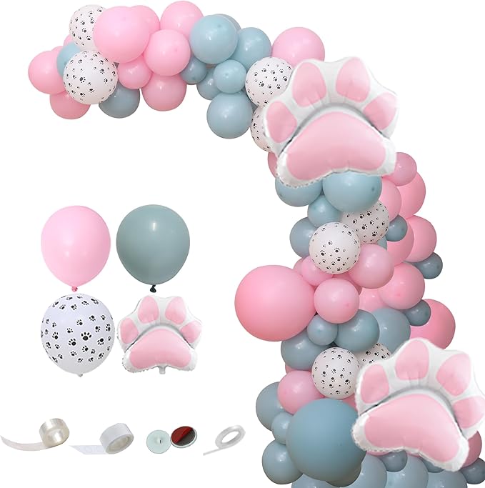 Balloon Combination,99 PCS Dusty Blue Pink Cat Theme Party Balloons Garland Kit with Cat Paw Foil Balloon Arch Kit for Birthday Baby Shower Party Wedding Home Party Summer Party Decorations