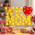 Honoson 6 Pcs Mothers Day Decorations We Love Mom Heart LED Lights up Sign Table Decoration for Mom Birthday Gifts Mothers Day Party Decoration
