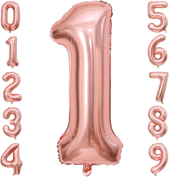 40 Inch Rose Gold Number Balloon 1, Large Number Foil Balloons Mylar for Girl Boy Birthday Party Celebration Decorations Supplies, Digital Balloons for Wedding Anniversary Events Decorations