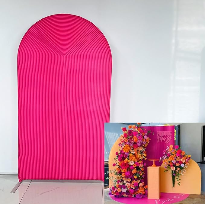 HUAYI Fuchsia Rosy Ripples Pattern Arch Backdrop Cover for Birthday Party Wedding Baby Shower Decorations Chiara Backdrops Arched Wall Frame Stands Covers Props GP-458 3ft * 6.5ft