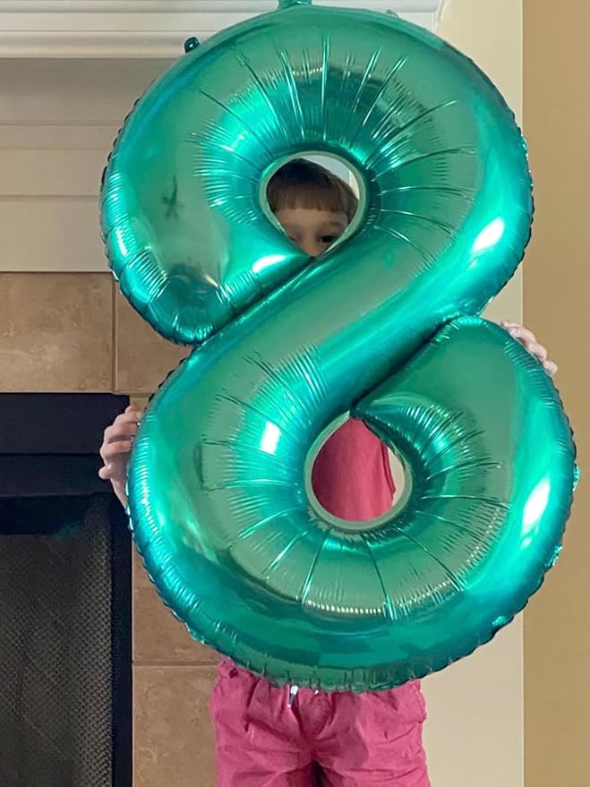 40 Inch Number 8 Balloon, Blue-green 8 18 28 80 Birthday Balloons for Men Boys, 8th Birthday Decorations Party Supplies, Wedding, Graduations