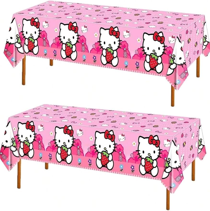 2pcs Pink Cat Tablecloth Cute Anime Themed Party Supplies Tablecover Perfect for Birthday Celebration and Party Decorations (70x42.9 inch) (Strawberry Cat)